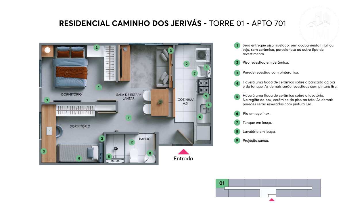  - Apartamento à venda, no MRV - RESIDENCIAL CAMINHO DOS JERIVÁS,  em São José dos Campos, Jardim Santa Inês II, com 2 quartos, 38,37m²