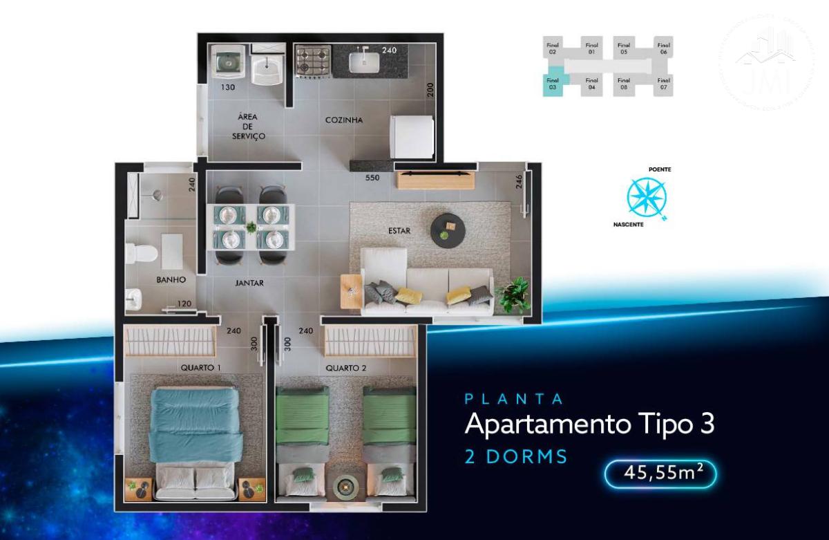 Apartamento à venda com 2 quartos, 46m² - Chácaras São José,