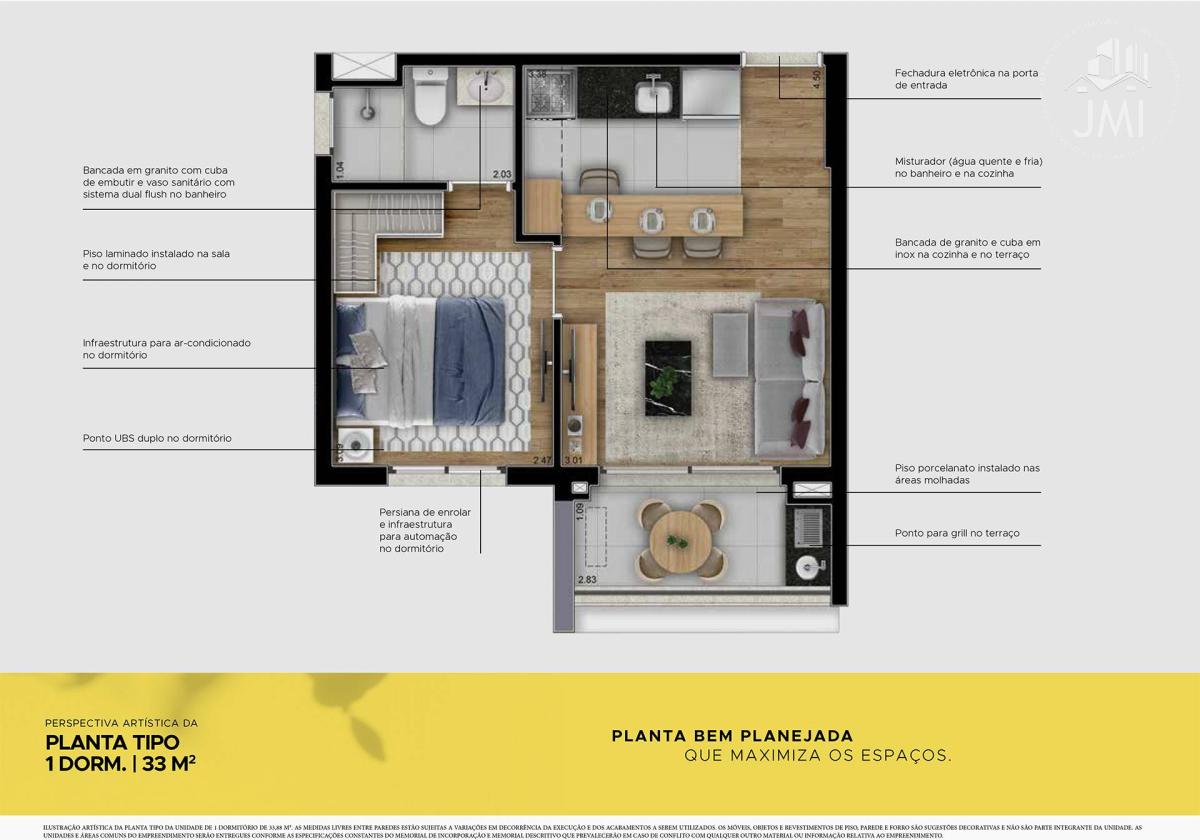 Apartamento de luxo à venda com 1 quarto, 33,65m² - Jardim Esplanada,São José dos Campos