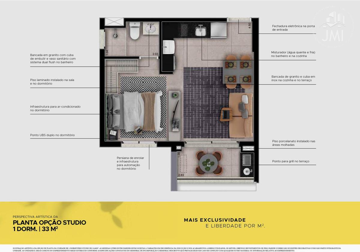 Apartamento de luxo à venda com 1 quarto, 33,65m² - Jardim Esplanada,São José dos Campos