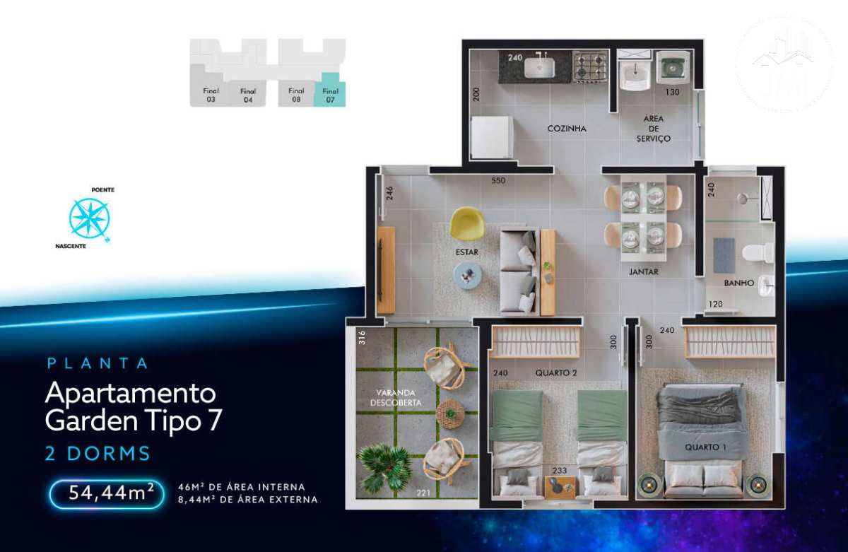  - Apartamento Garden à venda, no BNR - LUNAR RESIDENCE, Chácaras São José, com 2 quartos, 53m²